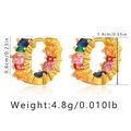 Detailed view of 18K gold plated hoop earrings with multicolored square-cut zircons - Multicolor Square Zirconia Huggie (KE0776)
