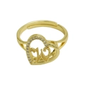 Adjustable golden heart ring with sparkling crystal accents and unique wave interior patterns - Adjustable Open / Letter W