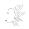 Silver hollow leaf ear cuff with sparkling rhinestones in a vintage forest style - Left Ear (DZ-688) / Silver