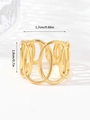 Golden titanium steel open ring with hollow overlapping design and wide band style - Adjustable Open / Gold Hollow Ring Wide (W099-1)