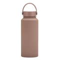 Matte dark brown stainless steel 1L sports water bottle with portable handle lid - Light Coffee