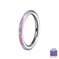 G23 titanium hinged nose ring with OP38 Multi Lavender opal stone inlay - OP38 Side View (Purple)