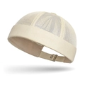 Adjustable beige mesh brimless docker hat with breathable netting and metal buckle - Beige
