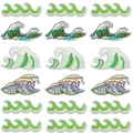 Green ocean wave embroidery patches for clothes decoration in a neat grid display - Japanese Sea Wave Embroidery Full Set (Main Style)