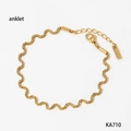 Golden wavy stainless steel anklet with lobster clasp and adjustable extension chain - Anklet (KA710)