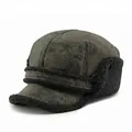 Winter thermal trapper hat with black faux shearling lining and vintage nubuck finish - L(56-58cm) / Black