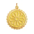 Golden round pendant with yellow enamel tulip flower and wavy edge for jewelry making - Gold Ring Yellow Flower