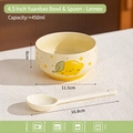 Ceramic rice bowl with yellow lemon pattern and matching spoon for daily dining - Lemon / Bowl + Twist Spoon