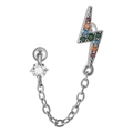 Lightning bolt stud earring with colorful zircon stones and stainless steel chain link - Silver Lightning Chain With Multi Zirconia (#13)