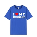 Blue cotton crewneck T-shirt featuring a heart print and I Love My Husband slogan - Royal Blue (I Love My Husband)