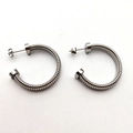 Silver stainless steel C-shaped hoop earrings with a unique spiral texture design - C-Shaped Earrings (6mm Width) / Steel