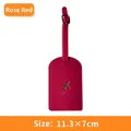 Rose red PU leather luggage tag with golden airplane print and adjustable metal buckle - Luggage Tag / Rose Red
