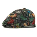 Black Ivy cap for women with colorful butterfly embroidery and ethnic vintage pattern - One Size (Adjustable) / Black
