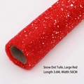 Red snowy dot tulle mesh roll with white dots for floral bouquet gift wrapping - 50cmx3.6m / Red
