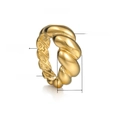 Detail of 10mm wide gold stainless steel twisted ring with casting process specs - US 7 / Gold