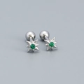 Silver star stud earrings featuring green zircon stones and secure screw-back design - Platinum (Green Zirconia)
