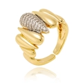 Adjustable gold open ring with leaf design and sparkling cubic zirconia pavé stones - Adjustable Open / Irregular Leaf Gold(J1516)