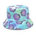 Detalle de gorro de pescador veraniego con estampados de conchas de colores y texturas - Estilo de Estampado de Concha Azul Verde Claro (2#)