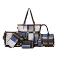 6-piece blue and white geometric patchwork handbag set with wallet and card holder - Blue