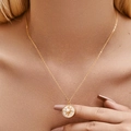 Elegant 18K gold necklace featuring irregular heart shell pendant with white pearl inlay - KN0453-Sunburst Pearl Center