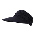 Detail of black cooling sun visor showing elastic pleated fabric and wide protective brim - Black