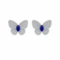 Élégantes boucles d'oreilles papillon en argent 925 avec pierre bleu royal et diamants - Argent 925 / Argent Sterling S925 (Pierre Gemme Bleue)