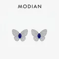 Elegant S925 sterling silver butterfly earrings with royal blue stone and tiny diamonds - 925 Silver / S925 Sterling Silver (Blue Gemstone)