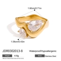 Gold stainless steel ring with pear-shaped cubic zirconia and measurement labels - Waterdrop Gem Ring-JDR0302013-8