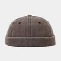 Detail of dark brown vintage washed canvas docker cap showing fabric texture and vent holes - Dark Brown
