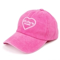 Close-up of pink washed cotton baseball cap with white heart and Ofr.Paris embroidery - Rose Red