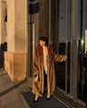 Long brown faux fur coat with oversized lapels for warm winter outdoor styling - S / Brown