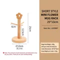 Solid wood flower key organizer stand in natural finish, 25x13cm compact tabletop rack - Short Flower Style 3-Prong