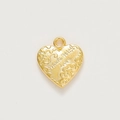 Matte gold heart-shaped metal charm with 'Made with Love' engraving and scroll pattern - Gold Heart