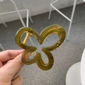 Olive green translucent butterfly hair claw clip with gold-tone metal spring detail - Yellow & Green