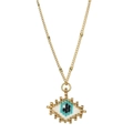 Macro detail of Bohemian evil eye pendant with colorful seed beads and gold chain - Evil Eye Style (XN179-6)