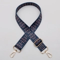 Adjustable dark blue ethnic floral handbag strap with gold metal lobster clasps - No. 596 (Retro Floral) / Gold