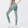 Naadloze yoga legging met hoge taille in groen gemêleerde textuur en mesh details - M / Groen