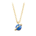 Detailed view of a gold planet necklace featuring a blue opal stone and Saturn ring charm - Gold-Blue Cracked Opal