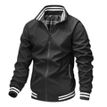 Men's black windbreaker jacket with striped collar and plaid lining on white background - S / Black