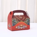 Caja de regalo roja Happy Diwali de papel con motivos de pavo real y diya para dulces - Cartulina Blanca / Rojo-Pavo Real Diya