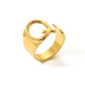Minimalist 18k gold plated open ring with hollow letter Q design and polished finish - Letter Q