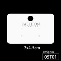 White cardboard jewelry display card for earrings with Fashion Jewelry text 7x4.5cm - 05t01; Color
