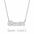 Detailed view of silver stainless steel Gemini zodiac necklace with gothic lettering - Gemini (Steel Color)