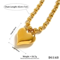 Polished stainless steel heart pendant necklace with gold mirror finish and beaded chain - Gold Heart Bead Necklace (D1143)