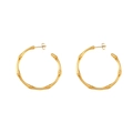 Polished 18K gold plated stainless steel bamboo hoop earrings on a clean white background - Open Thin Bamboo Knot Large Hoop