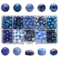 Blue DIY bead set with 10 styles of glass and stone beads in a plastic storage box - 200Pcs/Box / Deep Blue Series