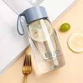 Clear plastic water bottle with blue lid and carrying strap containing lemon slices - 380ml / Blue