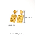 Vintage goldene geometrische Webohrringe mit geprägter Textur und 5cm Tropfenlänge - Gold geometrischer rechteckiger Stil