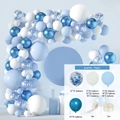 Blue and white balloon arch kit with 116 pieces including metallic and confetti balloons - Light Blue White Metallic Blue Style (Set 003)