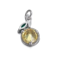 14k silver-plated cherry pendant charm with yellow gemstone and green enamel leaves - Silver Yellow Fruit